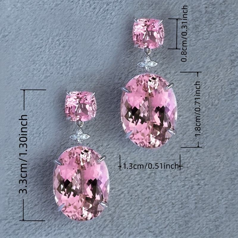 Women's Pink Synthetic Zirconia Oval Pendant Earrings, Luxury